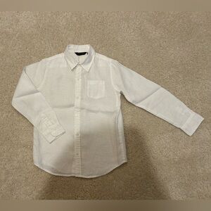 Janie & Jack Boy’s Crisp White Linen Button-Down Collared Shirt in Size 7